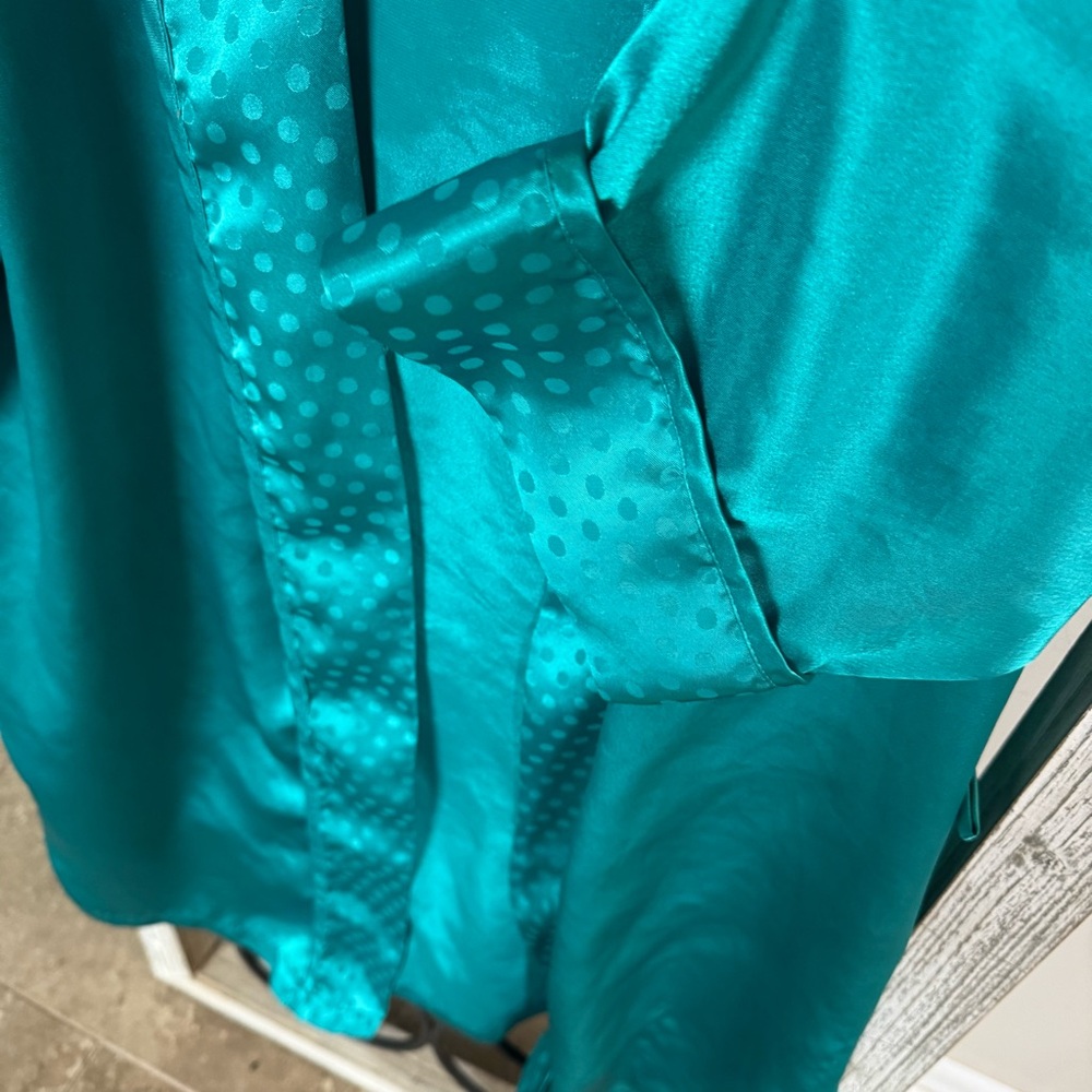 Inner Most Vintage Teal Satin Kimono Robe Polka Dot Trim XS Korea - Picture 3 of 11